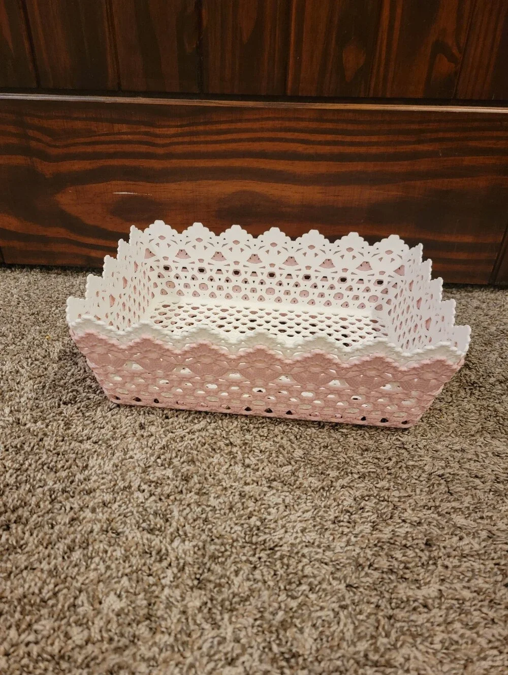 Storage Trays in Pink and White Scalloped Lace Design